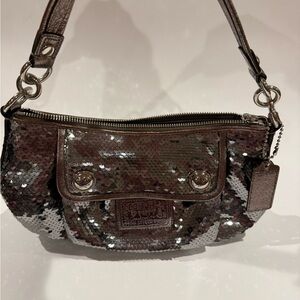 Coach Poppy Sequin Shoulder Bag - Silver With Gold Accents